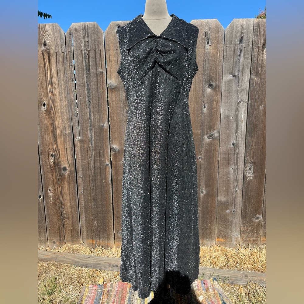 Vintage handmade 1970’s black sleeveless sparkly disco dress